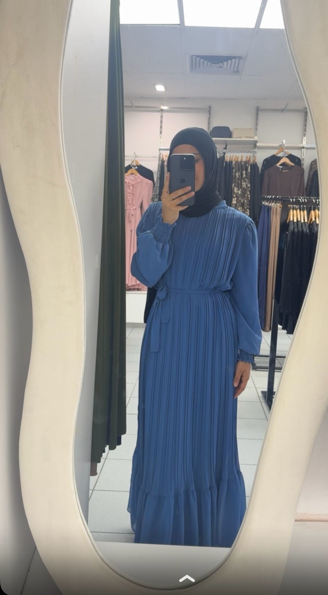 Blue pleated kids abaya