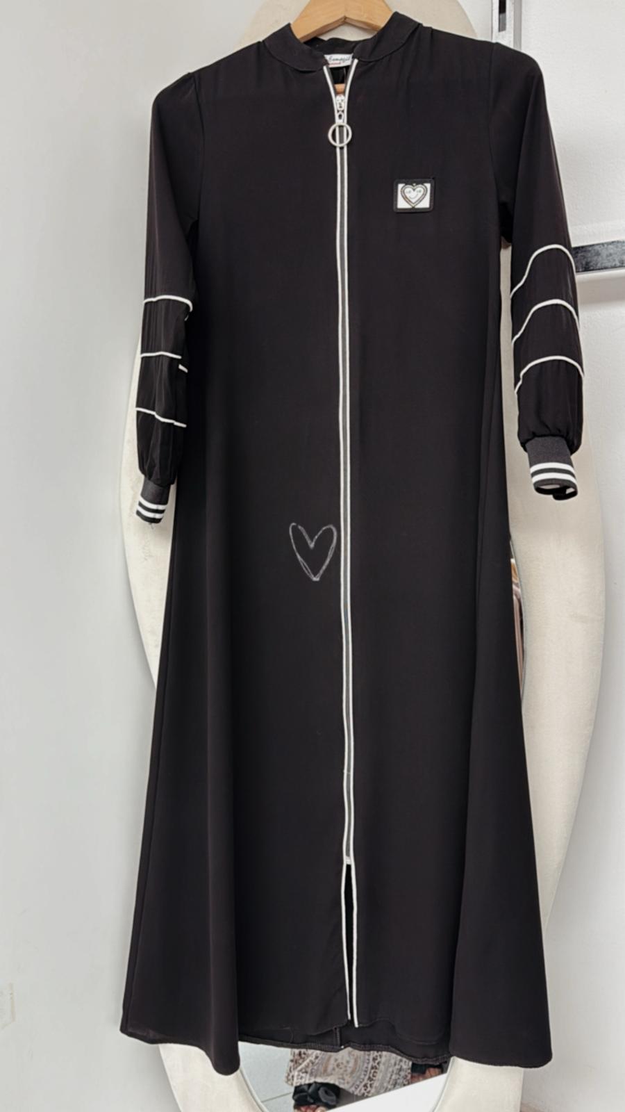Black zip up kids abaya