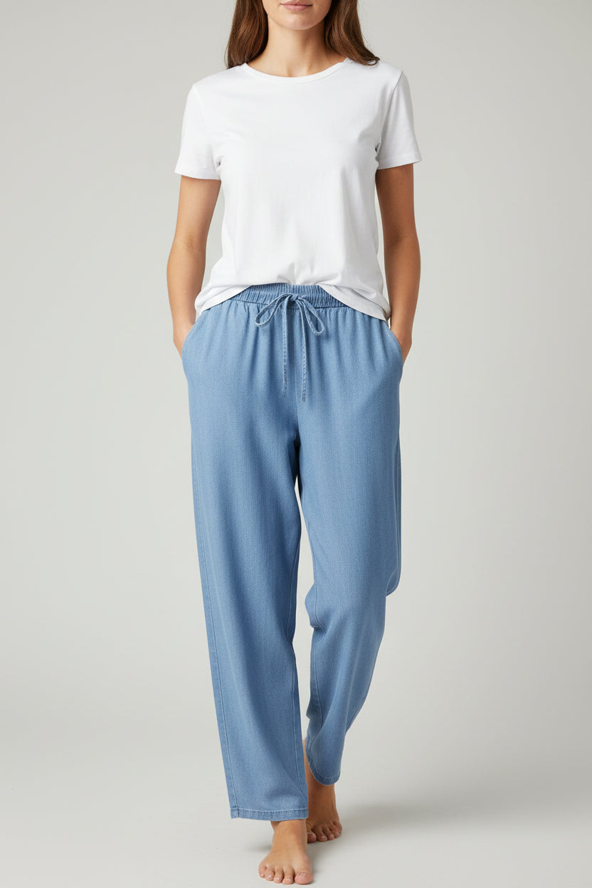 Denim elastic pants