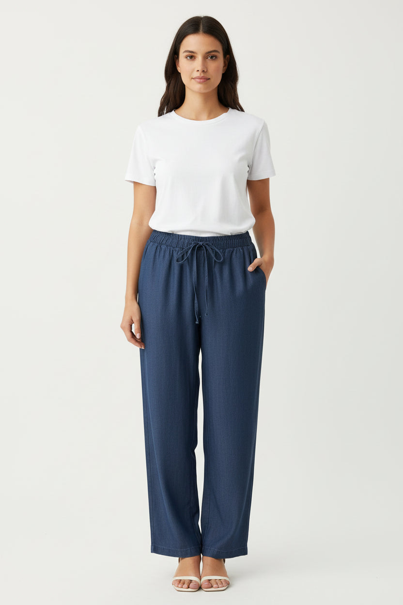 Denim elastic pants